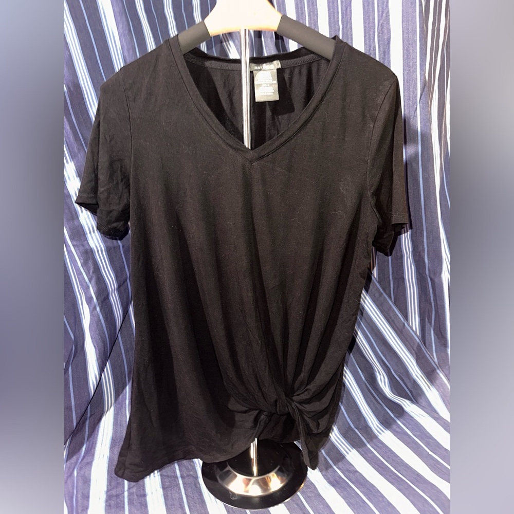 Matty M Black Short Sleeve Knot Front Top